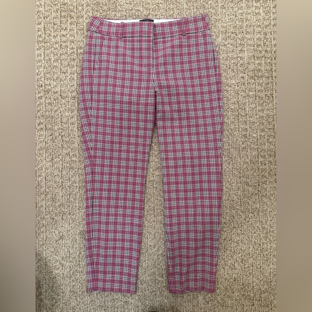 J. Crew Women's Pink and White Checkered Cropped Pants